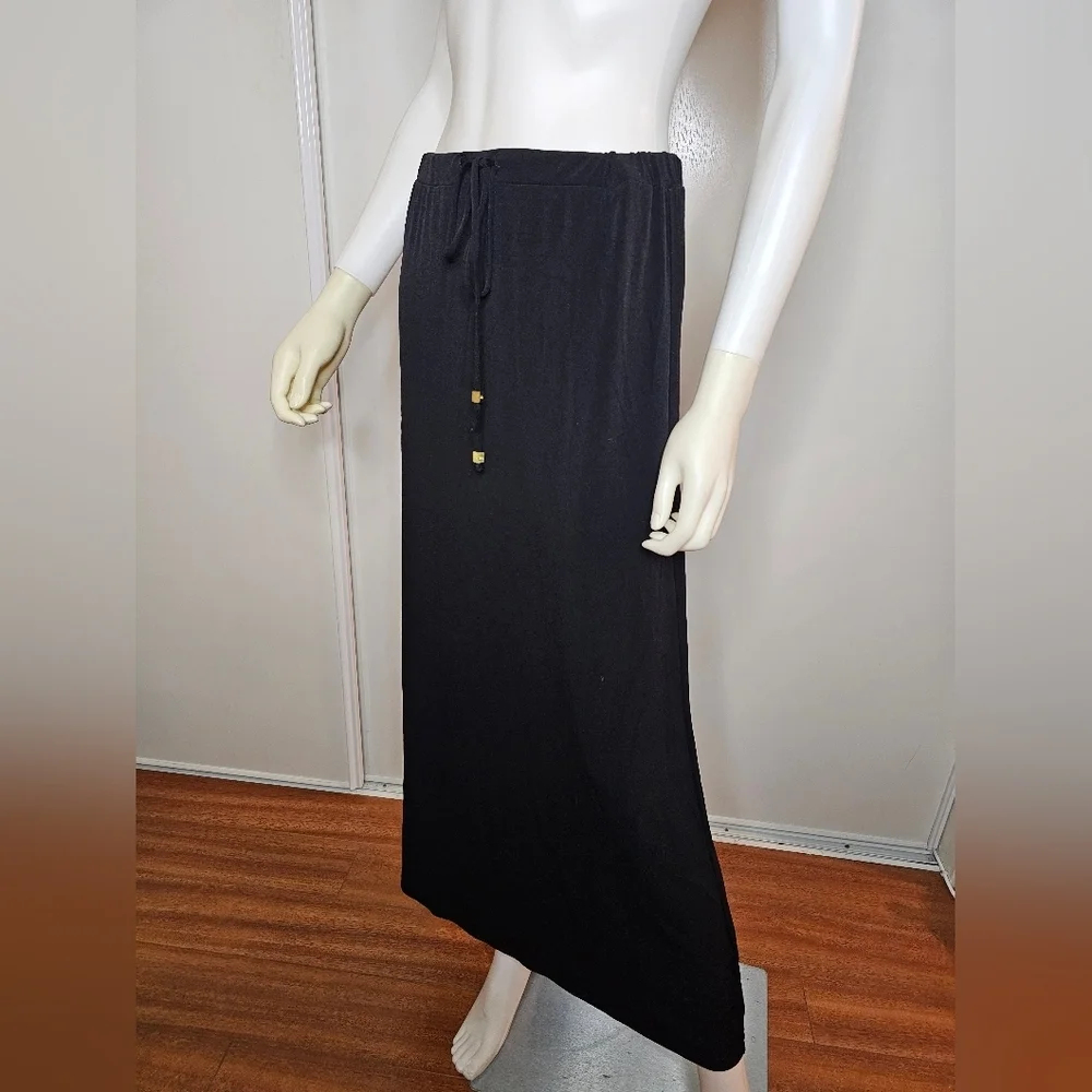 Michael Kors Maxi Drawstring Womens Skirt Size Small All Black Ankle Length